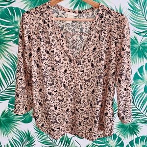 Mauve printed bird and butterfly shirt